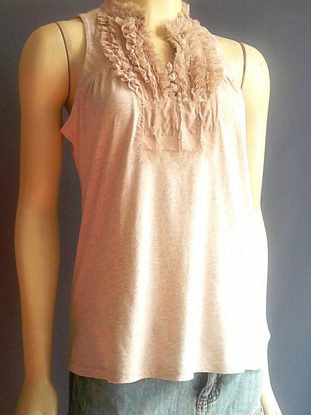 Anthropologie One September Sleeveless Cotton Tuxedo Ruffled Top Sm